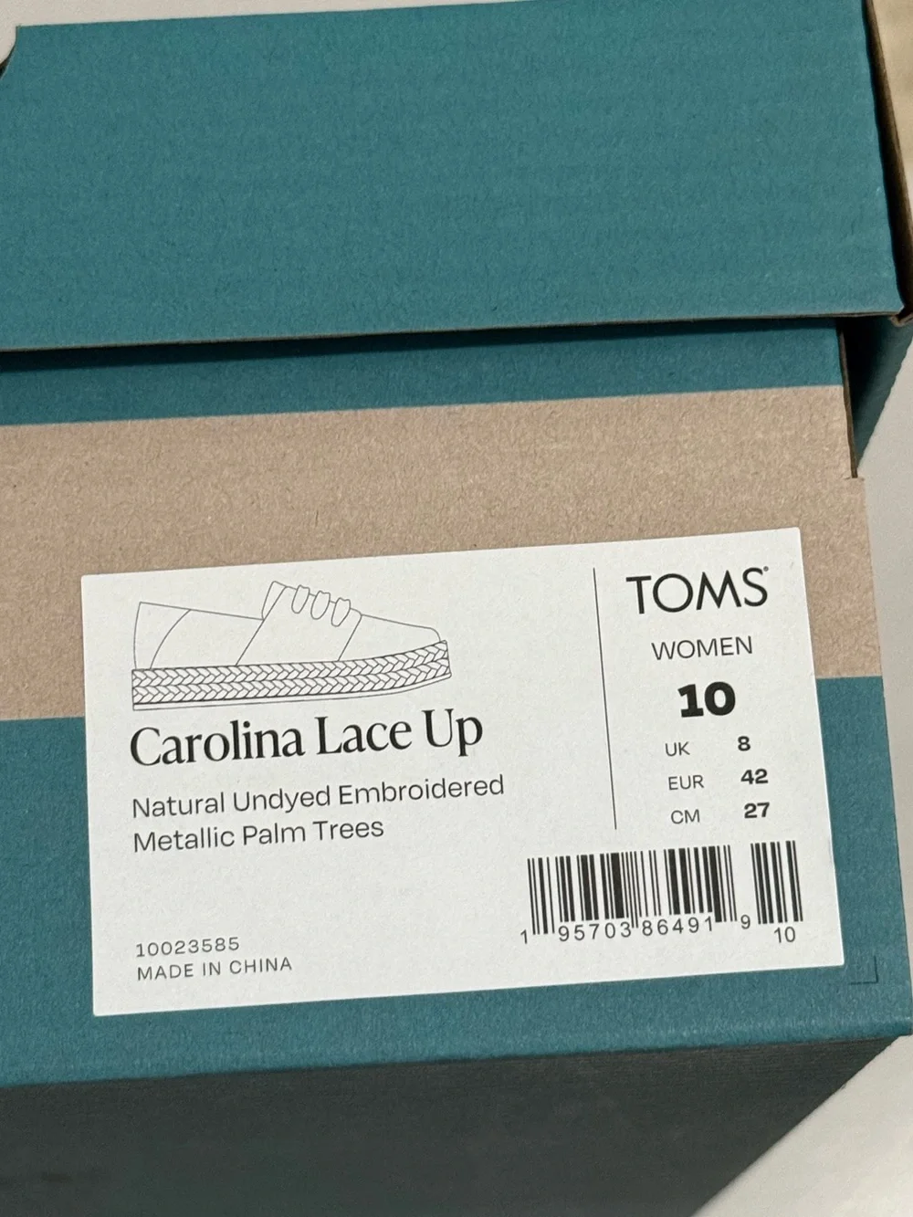 TOMS Carolina Lace Up Metallic Palm Trees Women’s 10